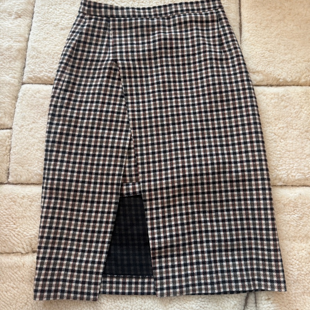 Maje Plaid Front-Slit Pencil Skirt - Black & Cream